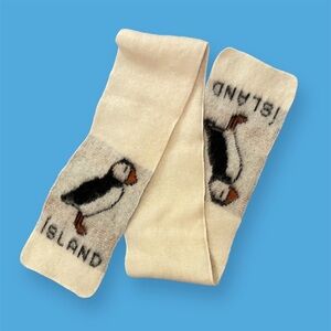 Wool Puffin Motif Scarf